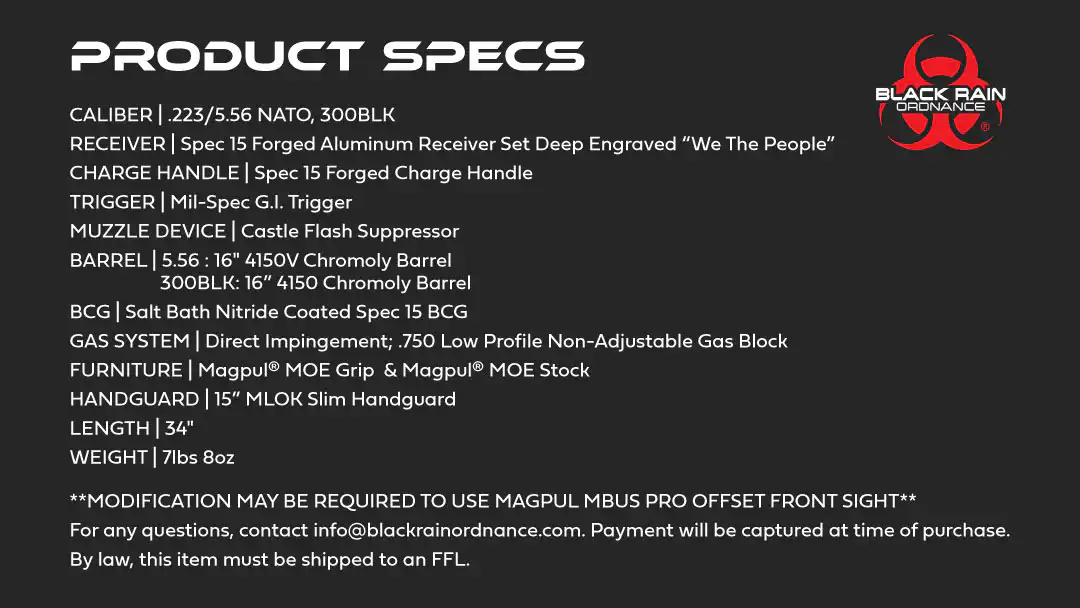 Black Rain We The People 556 Light Sand 16 in. 30+1 – Powerful AR Rifle 7 Black Rain We The People spec card