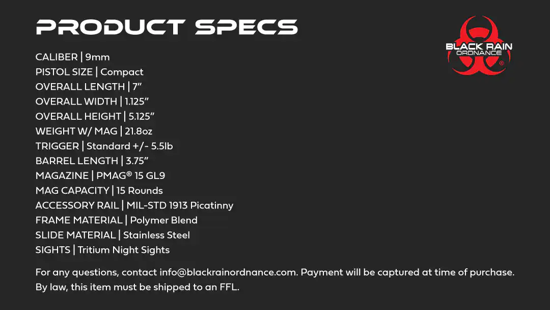 Black Rain Frontline Plus Bazooka Green 9mm 15+1 – Proven Ported Pistol 6 Black Rain Frontline+ spec card
