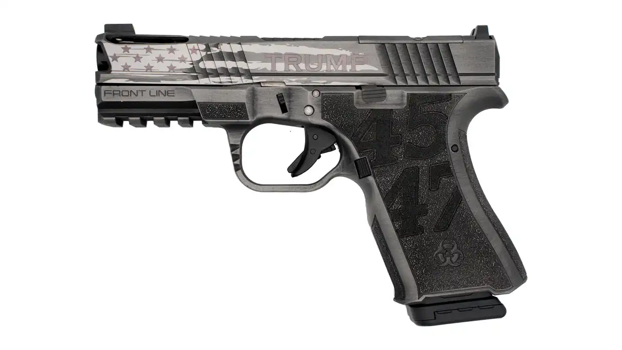 Black Rain Trump Frontline Plus Grey 9mm 15+1 – Powerful Ported Pistol 7 Black Rain Trump Custom Frontline+ Gun Metal Grey Battleworn, opposite side